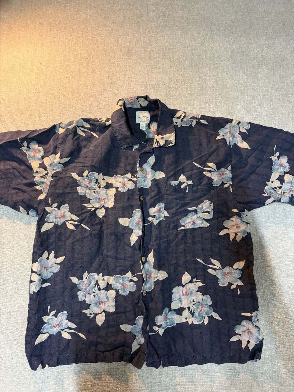 Tommy Bahama Relax Blue Floral Linen Silk Short Sleeve Camp Shirt Men's XL